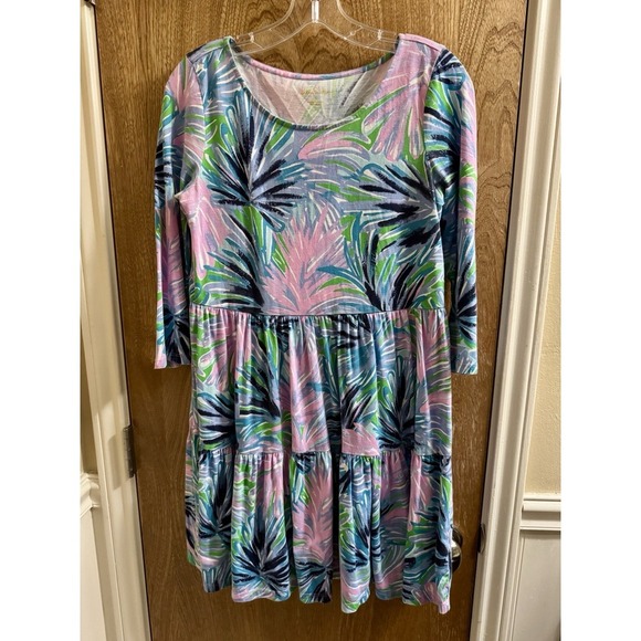 Lilly Pulitzer Women's Geanna Long Sleeve Dress Pink Blue Babydoll Beach Sz S - Picture 1 of 11
